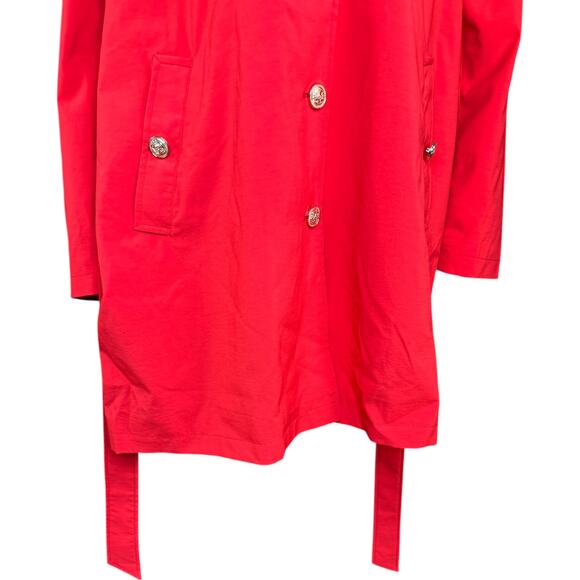 Dennis Basso Regular Water Resistant Trench Coat Hood Tomato Red XL Petite NWOT - Picture 4 of 13